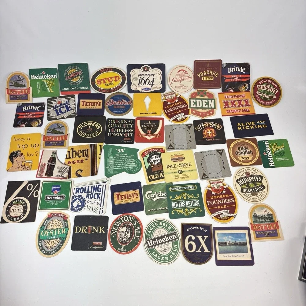 VTG Lot Coasters Man Cave Crafts Beer Soda Cider 48 Breweriana Retro Bar Varitey